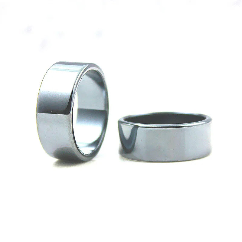 Flat Hematite Ring 10mm Wide | Unisex 5A Quality Black Jewelry