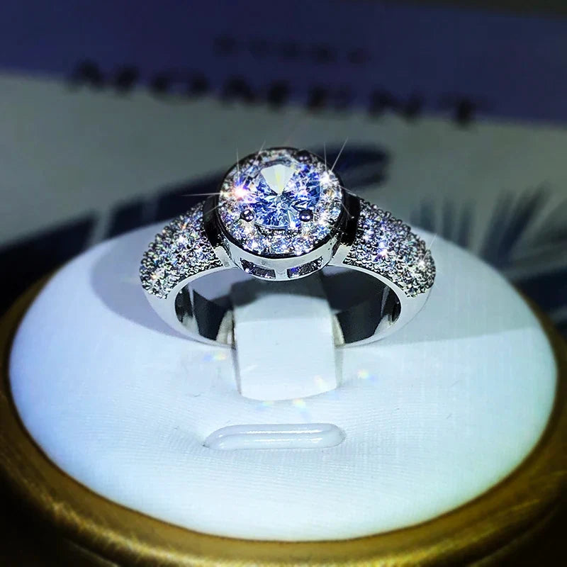 925 Silver Gypsophila Ring with Large Zircon | Classic Cubic Zirconia Wedding Ring