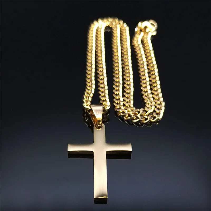 Gold Stainless Steel Cross Pendant Necklace | Hip Hop Jesus Chain Jewelry for Men Women