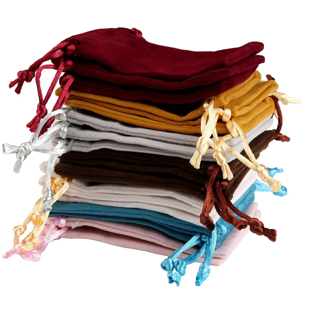 10pcs Drawstring Velvet Jewelry Gift Bags | Soft Plush Multi-Color Pouches for Wedding Christmas Party