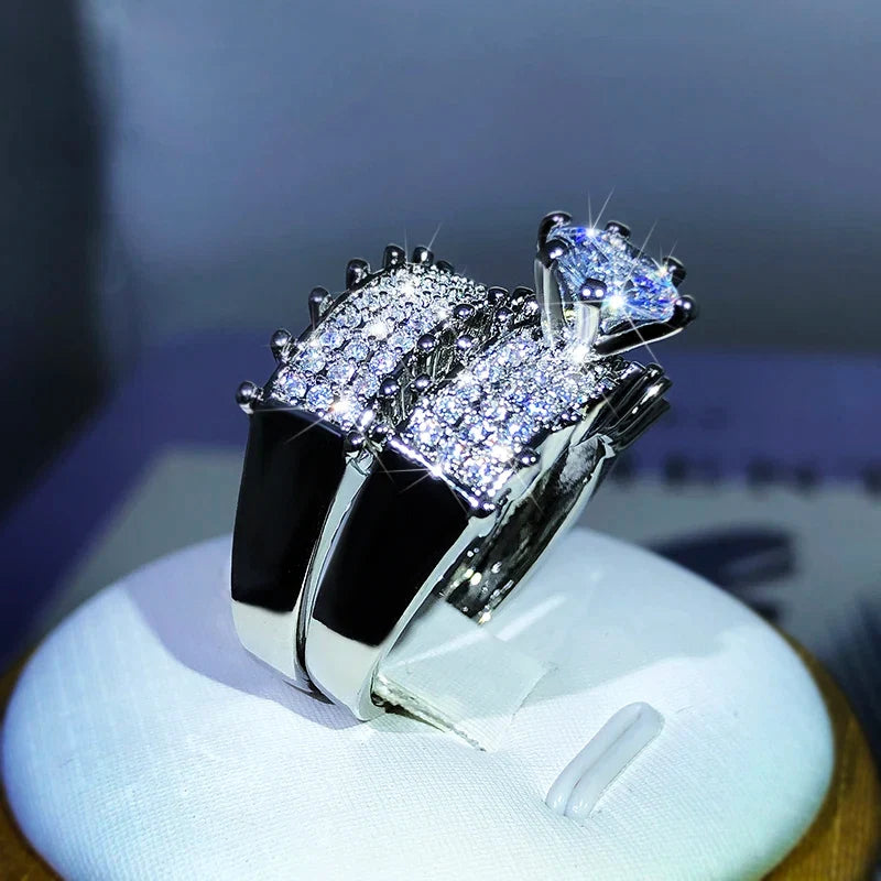925 Sterling Silver Zircon Cocktail Ring | Classic Geometric Design for Women