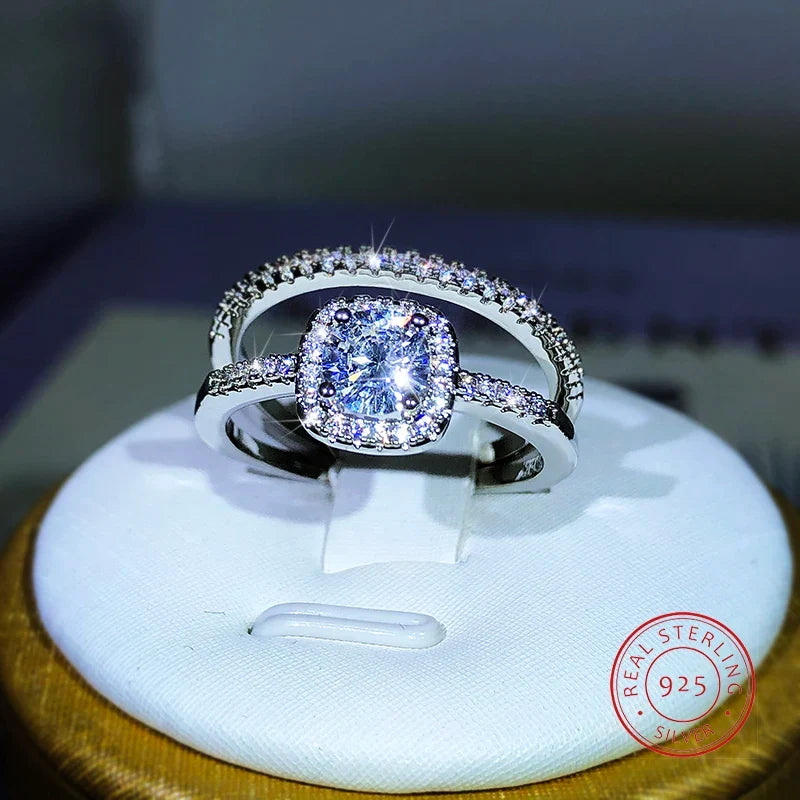 Small Couple Ring Set | 925 Sterling Silver Four-Claw Zircon Wedding Band