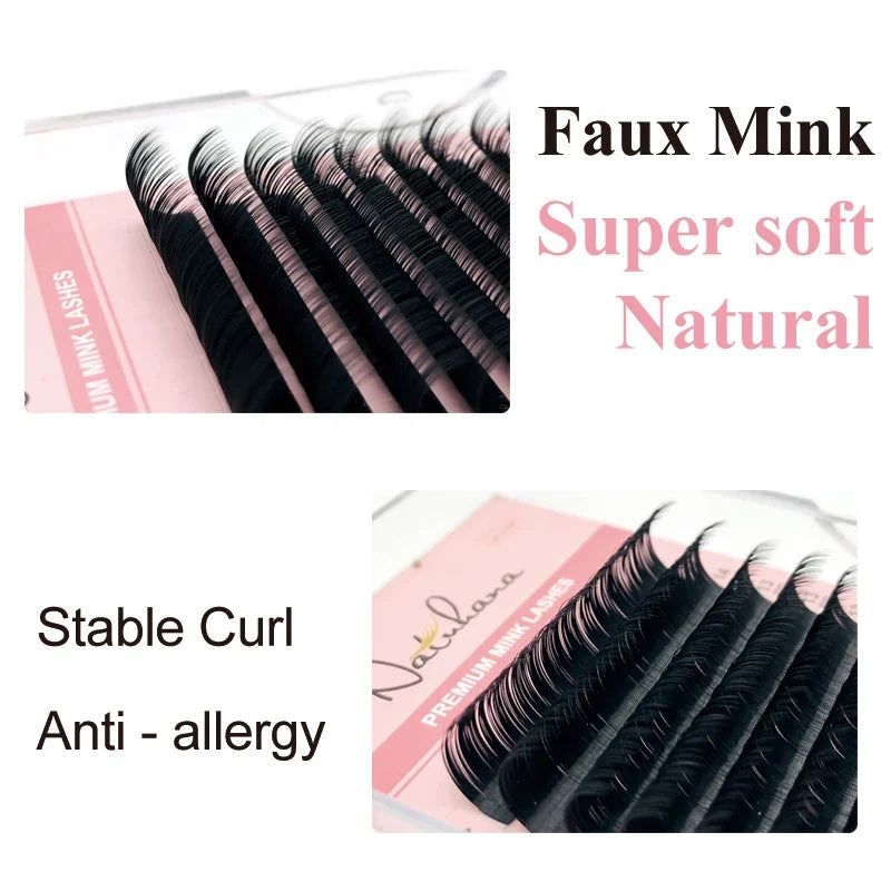 NATUHANA Mink Lashes Mix 8-15 mm 16 Lines Handmade Eyelash Extension | Natural Soft Faux Lash Supplies