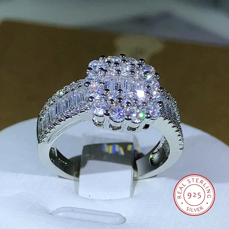 925 Silver Square White Zircon Ring | Classic Cocktail Jewelry for Women