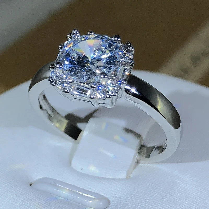 Four-Claw 925 Silver Square Zircon Engagement Ring | Classic Wedding Jewelry for Women