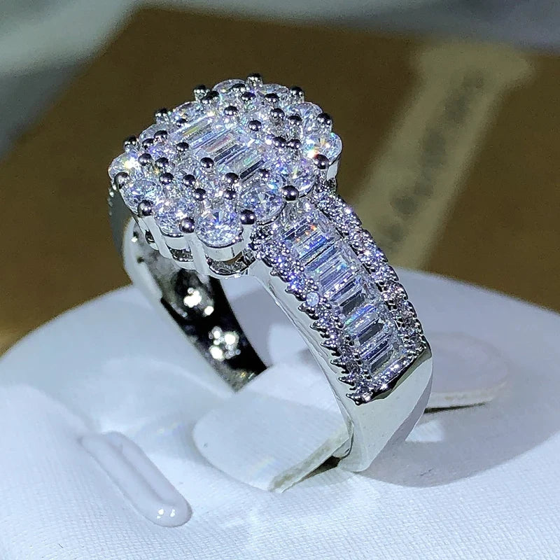 925 Silver Square White Zircon Ring | Classic Cocktail Jewelry for Women