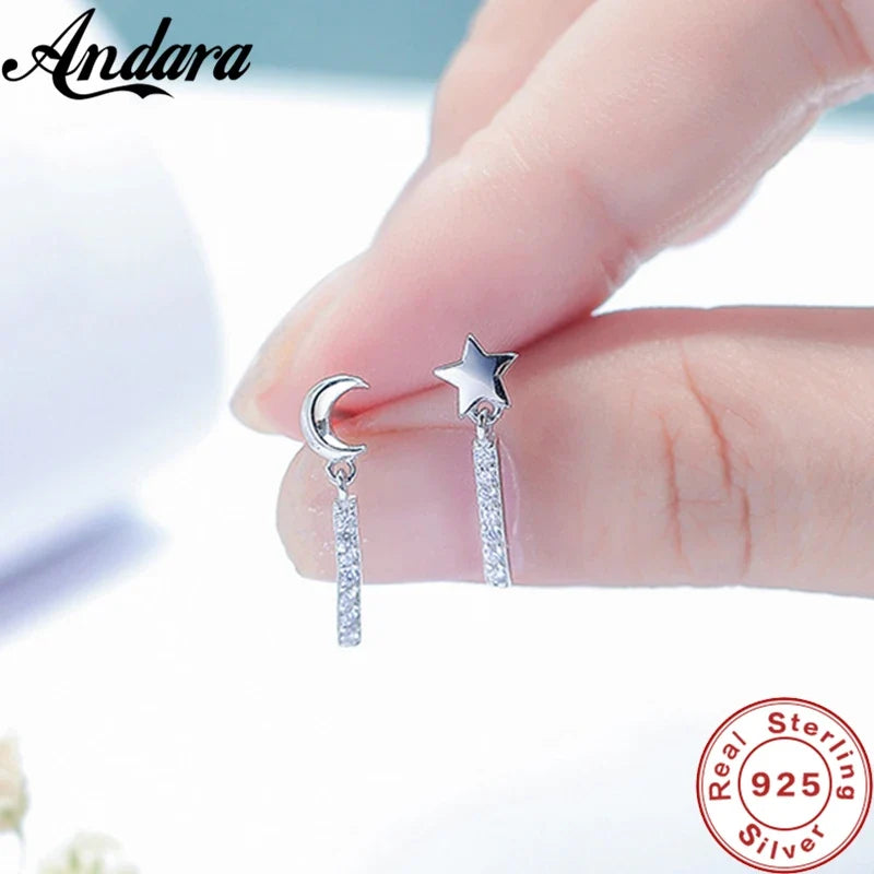 925 Sterling Silver Star and Moon Stud Earrings | Elegant Celestial Jewelry for Women