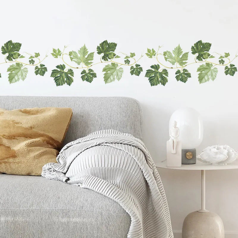 Green Leaf Vine Wall Sticker | Modern Home Decor Mural for Bedroom Living Room