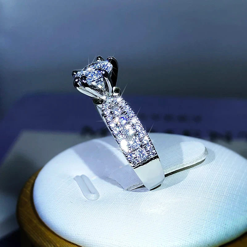925 Sterling Silver Six-Claw Zircon Ring | Cocktail Party Jewelry for Women