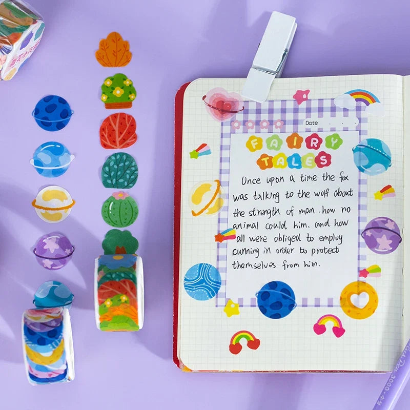 Kawaii Cartoon Washi Tape Stickers | 100pcs Roll Decorative Adhesive Masking Tape for Scrapbooking and DIY Stationery