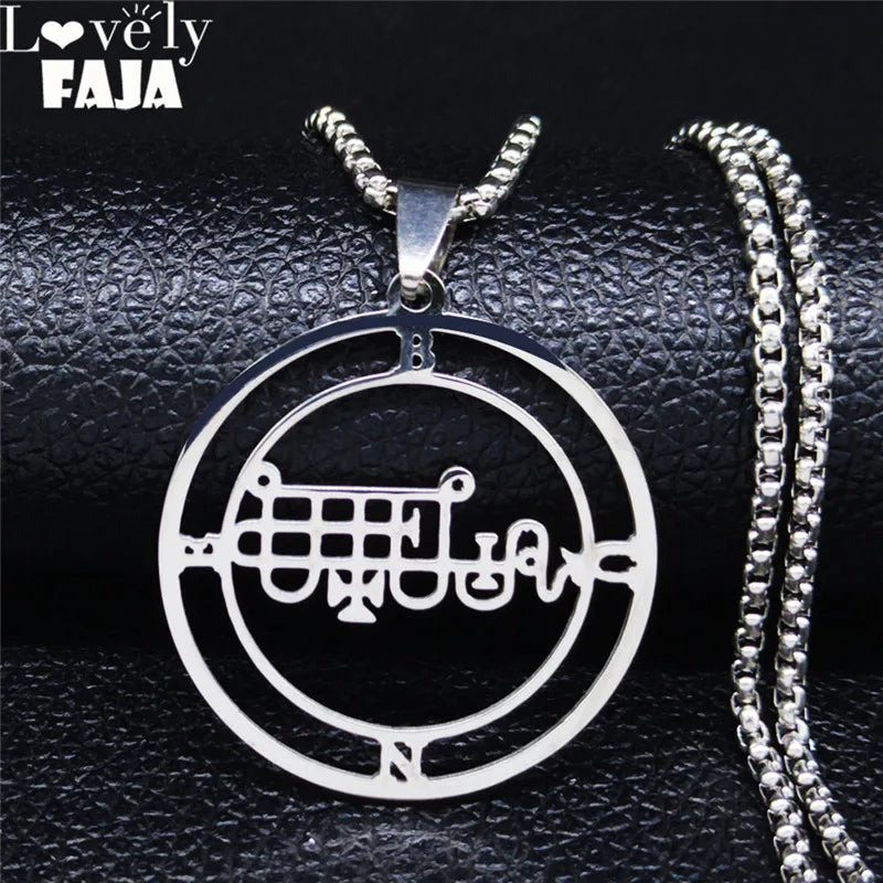 Stainless Steel Demon Seal Pendant Necklace | Gothic Satan BUNE Chain Jewelry for Men Women