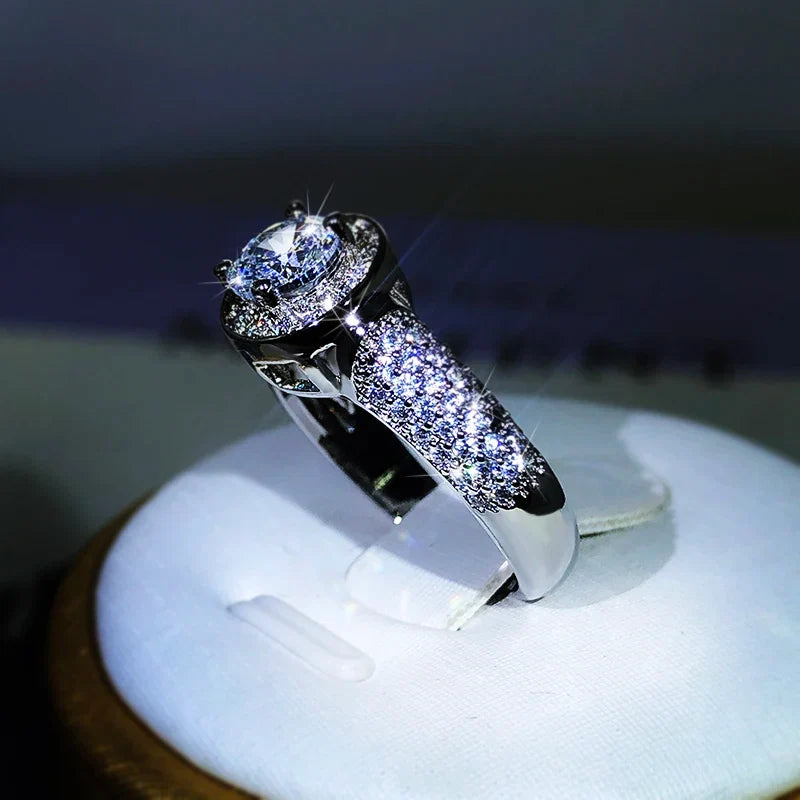 925 Silver Gypsophila Ring with Large Zircon | Classic Cubic Zirconia Wedding Ring