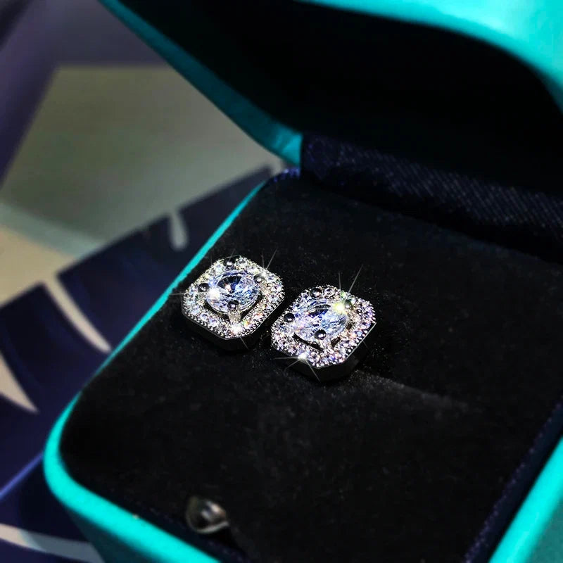 925 Sterling Silver White Zircon Stud Earrings | Elegant Fine Jewelry Gift