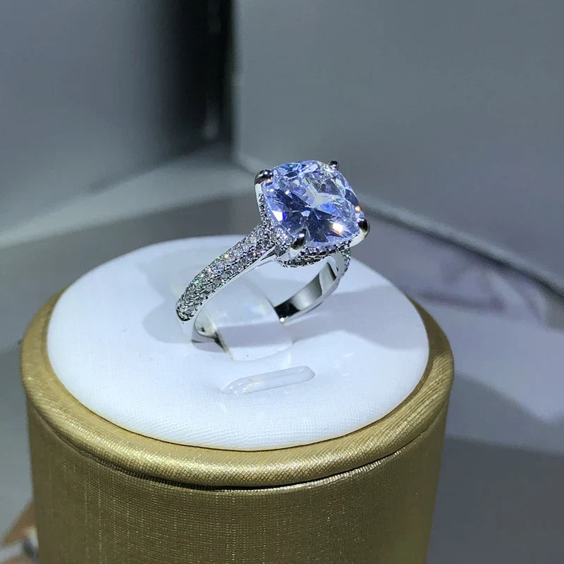 925 Silver Cubic Zirconia Square Ring | Women's Sterling Silver Wedding Jewelry