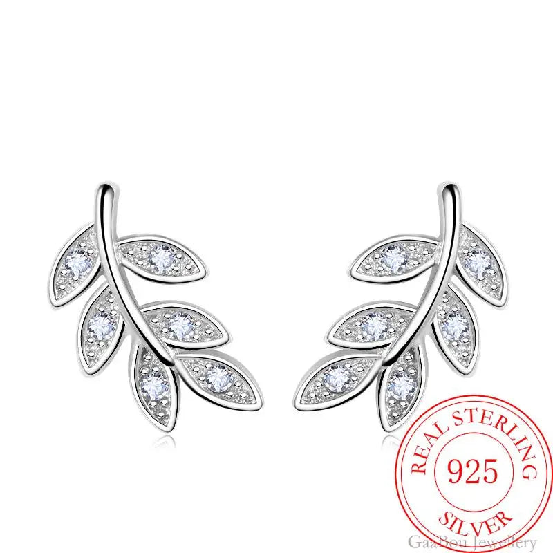 925 Sterling Silver Leaf Stud Earrings | Elegant Fine Jewelry for Women