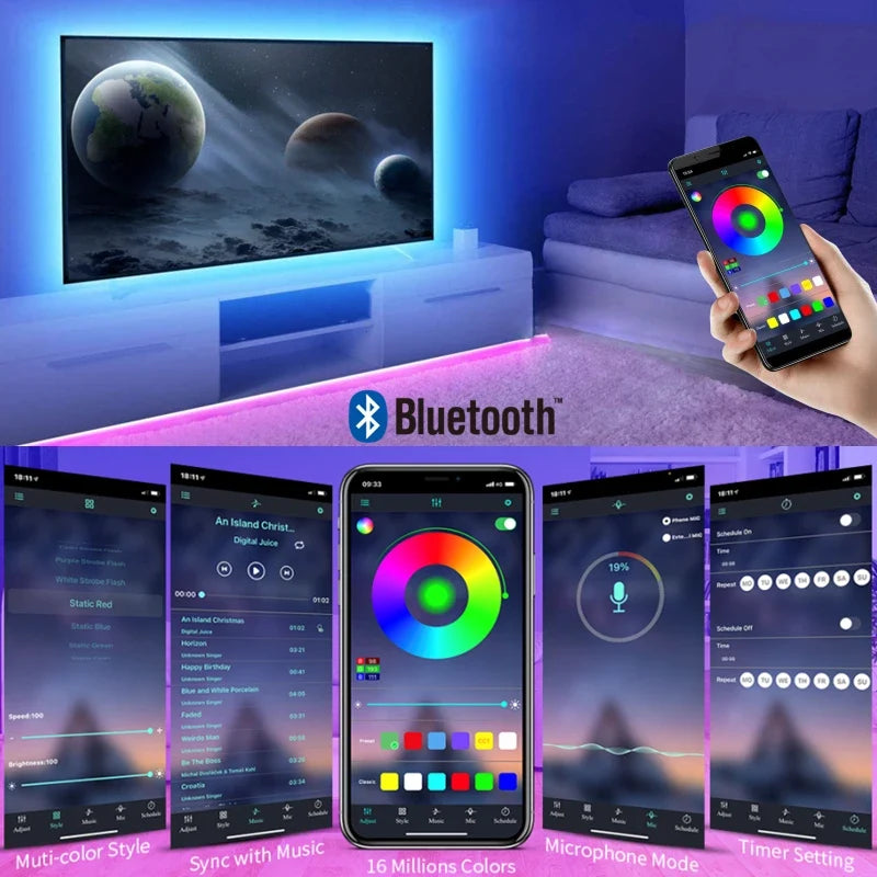 RGB Led Strip Light Bluetooth App Control 5V USB Led Tape Flexible Ribbon Diode Tape for TV Backlight Room Decoration