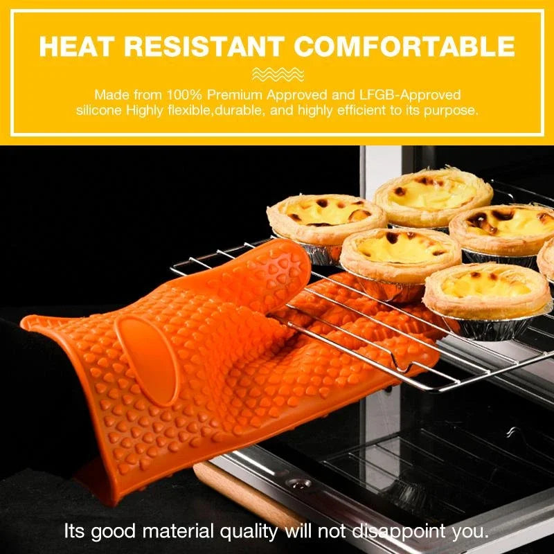 Silicone Oven Mitt | Heat Resistant Gloves with Full Finger and Wrist Protection