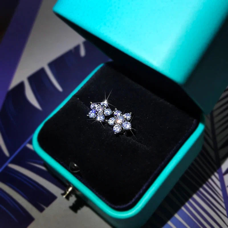 925 Sterling Silver Plum Blossom Stud Earrings | Zircon Jewelry for Women