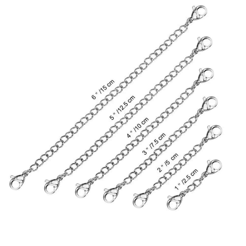 10pcs Stainless Steel Extender Chains for Necklace Bracelet | Adjustable Lobster Clasp Extension Links Set