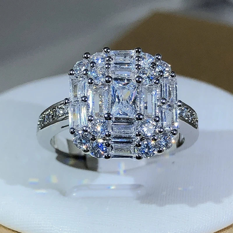 Exquisite Square Zircon Claw Setting Ring | 925 Sterling Silver Fashion Jewelry