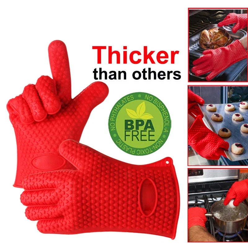 Silicone Oven Mitt | Heat Resistant Gloves with Full Finger and Wrist Protection