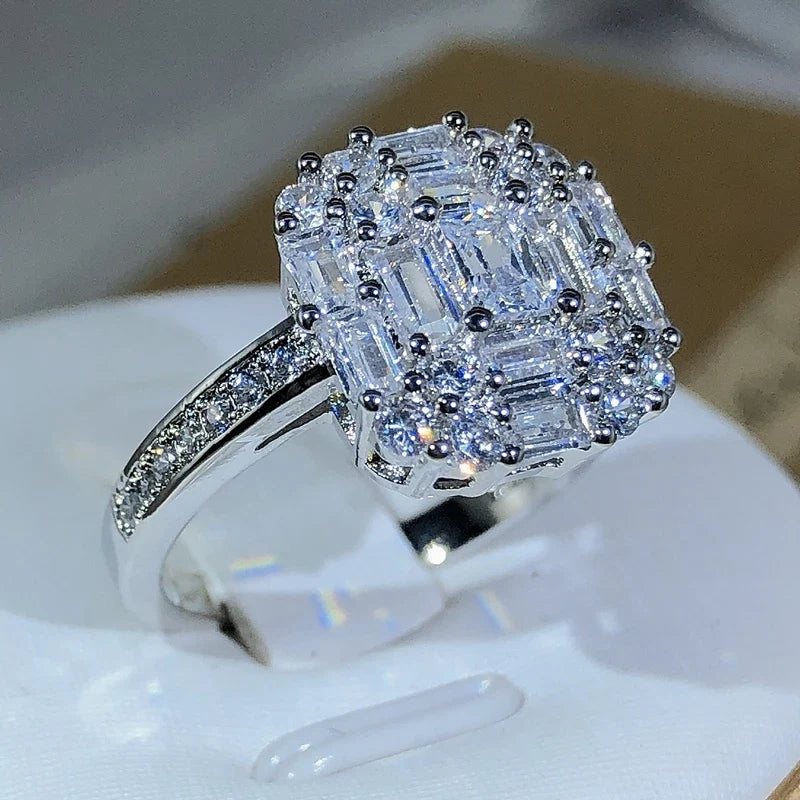 Exquisite Square Zircon Claw Setting Ring | 925 Sterling Silver Fashion Jewelry
