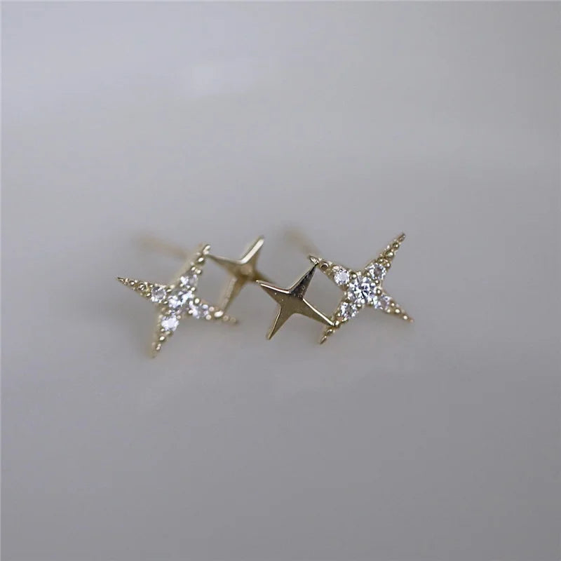 925 Sterling Silver Micro Inlaid Crystal Star Earrings | 14k Gold Plated Stud Earrings for Women