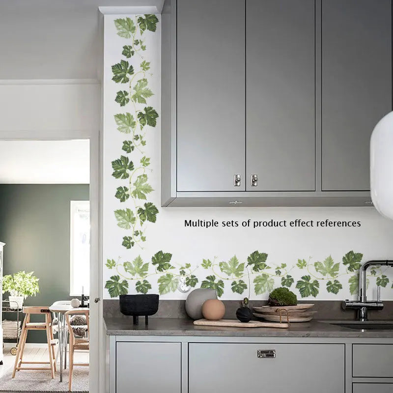 Green Leaf Vine Wall Sticker | Modern Home Decor Mural for Bedroom Living Room