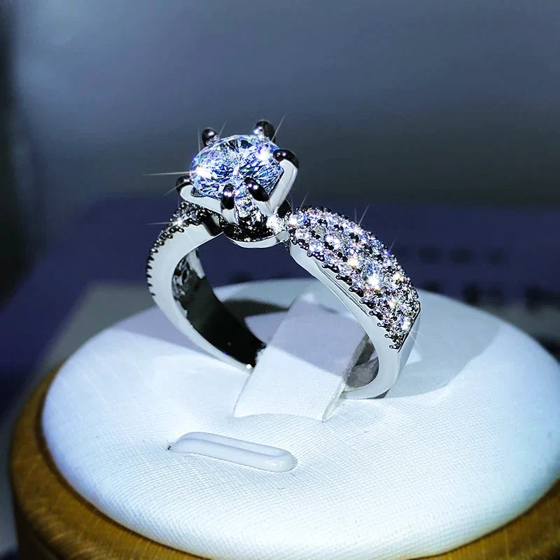 925 Sterling Silver Six-Claw Zircon Ring | Cocktail Party Jewelry for Women