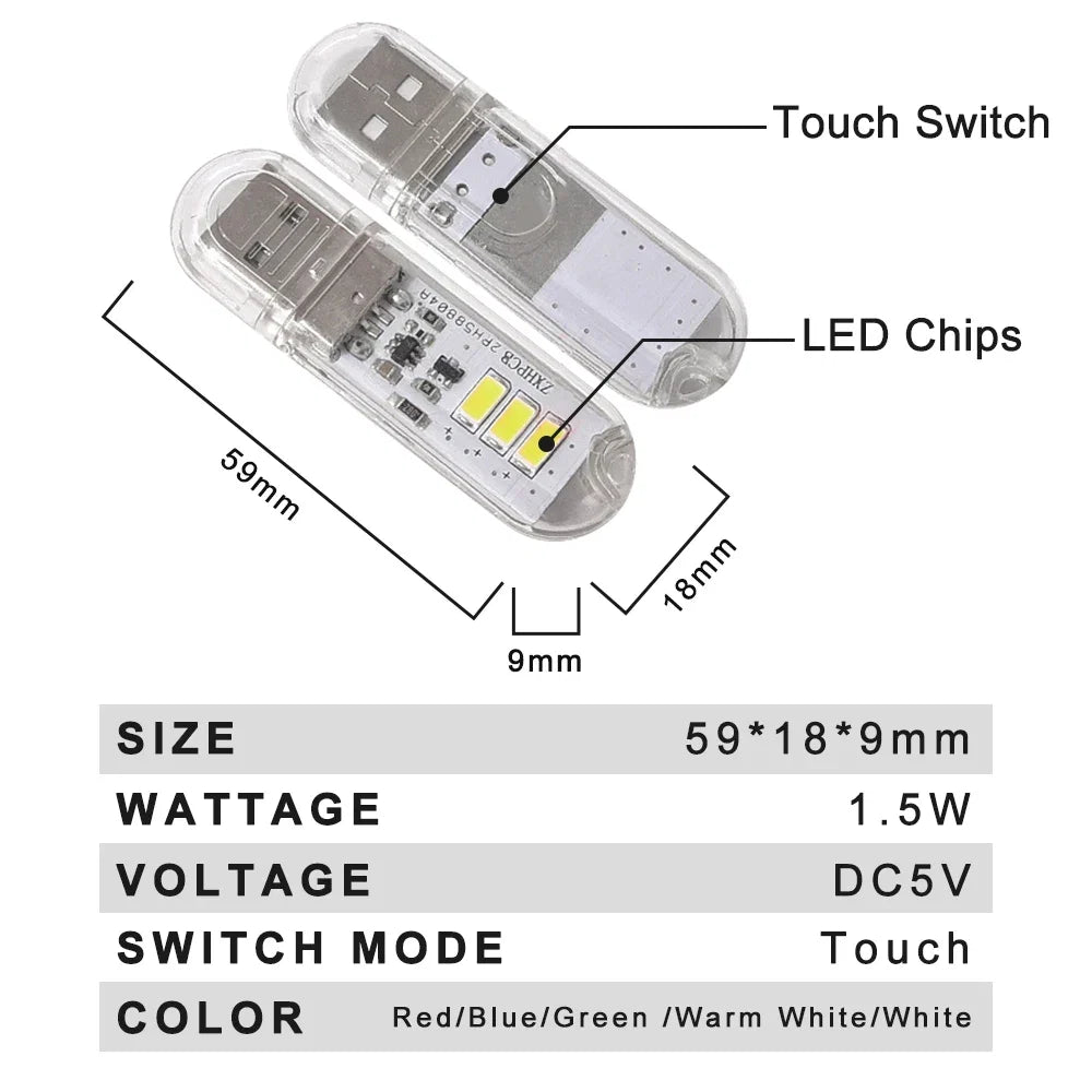 Portable USB LED Book Light | Touch Switch Reading Lamp