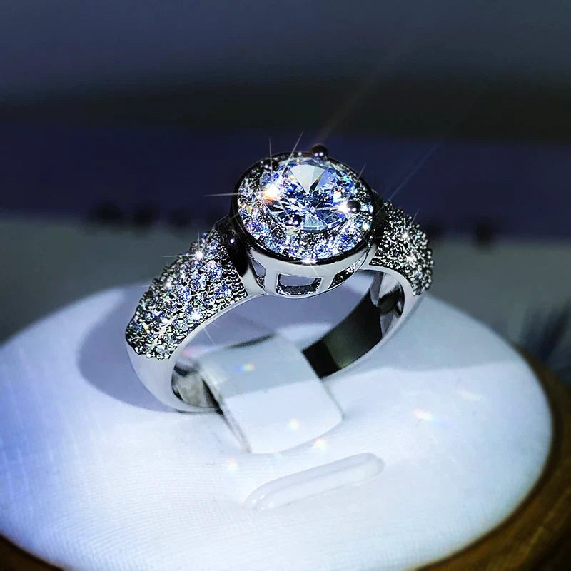 925 Silver Gypsophila Ring with Large Zircon | Classic Cubic Zirconia Wedding Ring
