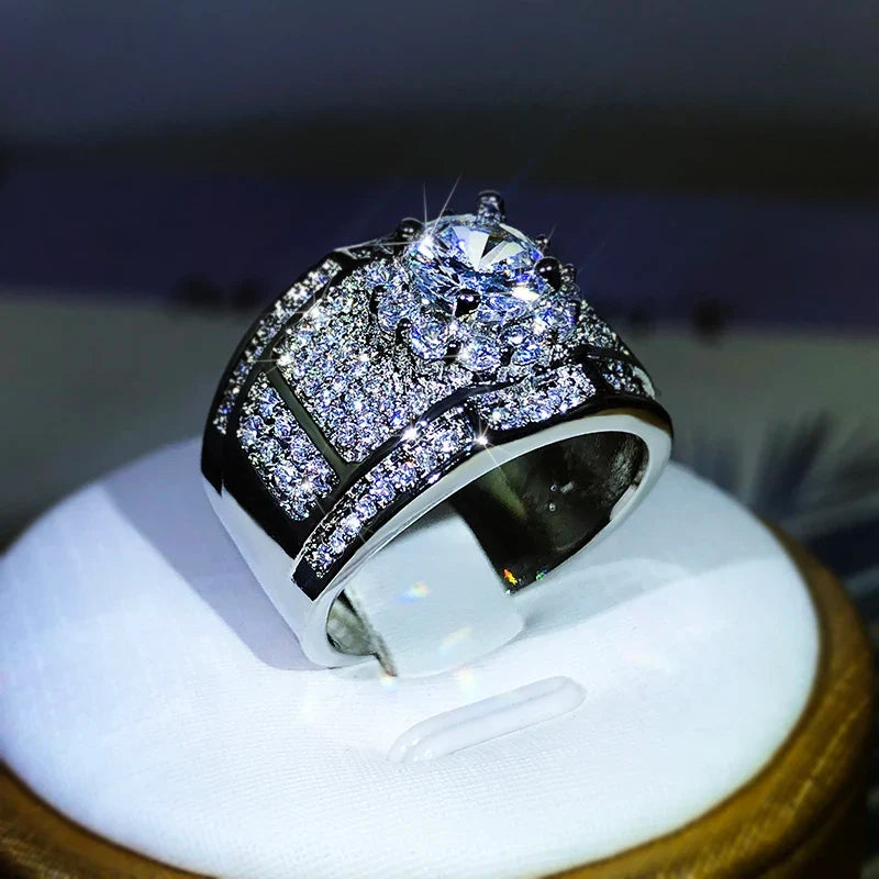 925 Sterling Silver AAA White Zircon Engagement Ring | Classic Cocktail Ring for Women and Men