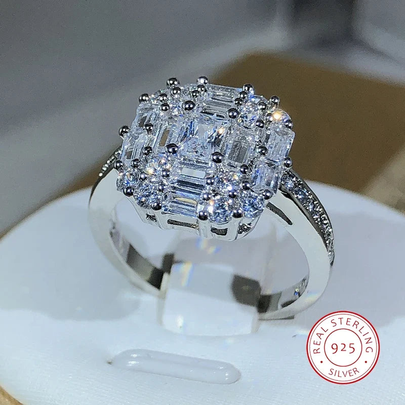 Exquisite Square Zircon Claw Setting Ring | 925 Sterling Silver Fashion Jewelry