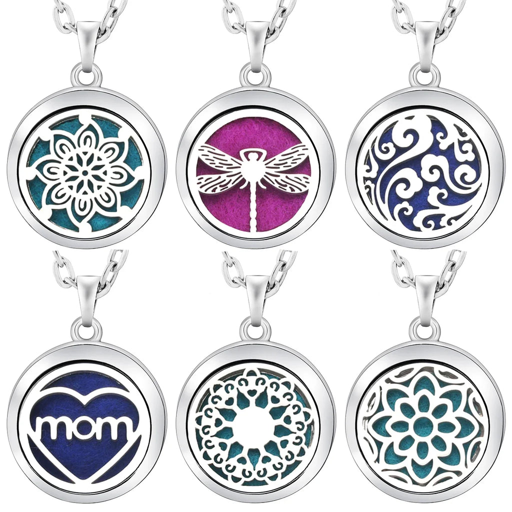 Heart-Shaped Aromatherapy Essential Oil Diffuser Necklace | Stainless Steel Dragonfly Perfume Locket