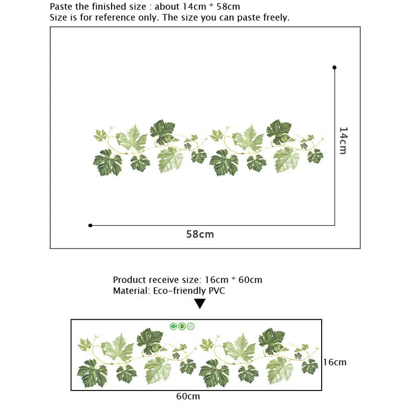 Green Leaf Vine Wall Sticker | Modern Home Decor Mural for Bedroom Living Room