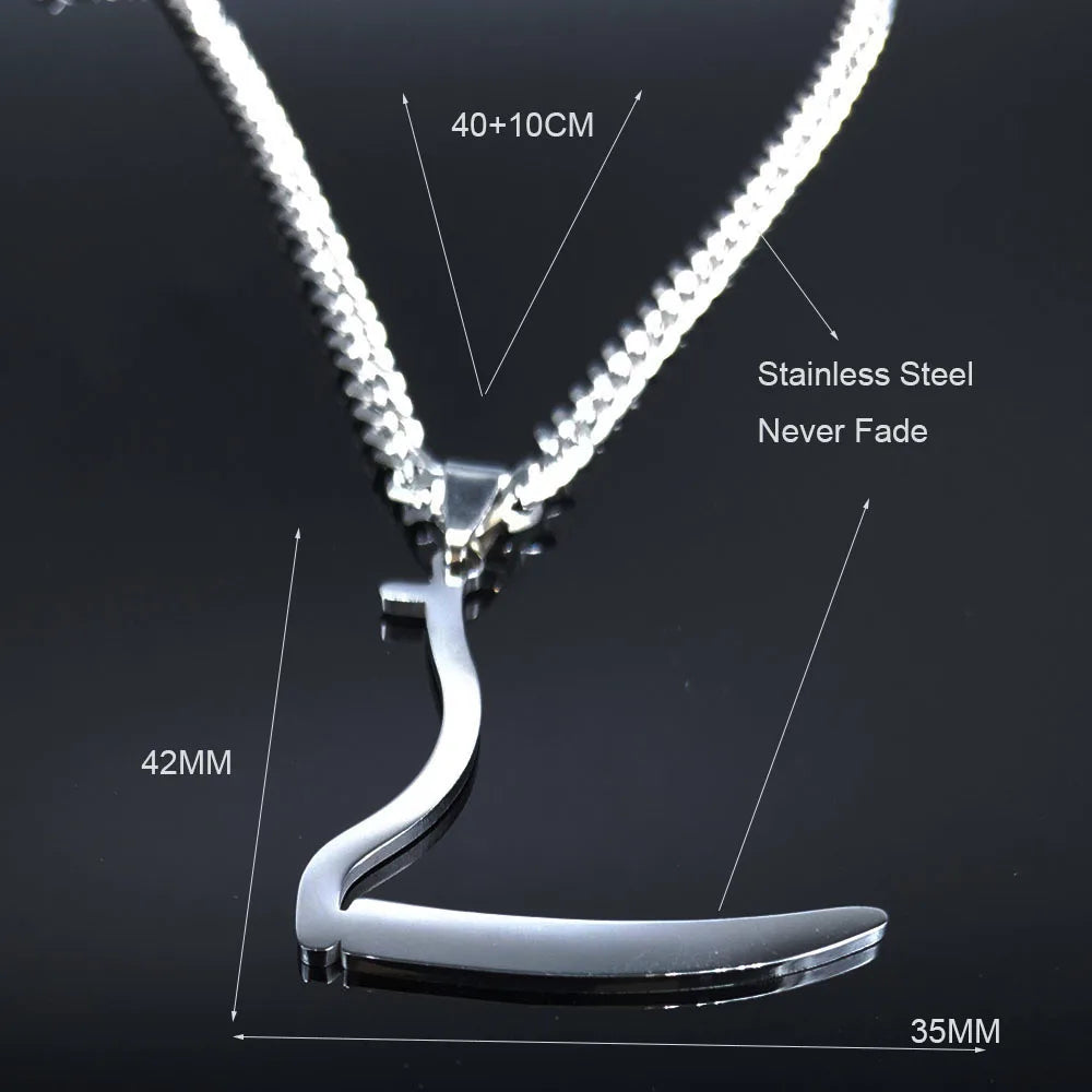 Silver Grim Reaper Sickle Pendant Necklace | Punk Stainless Steel Jewelry for Women