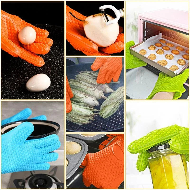 Silicone Oven Mitt | Heat Resistant Gloves with Full Finger and Wrist Protection