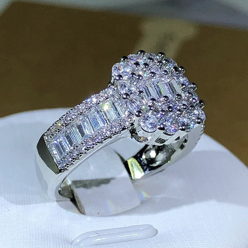 925 Silver Square White Zircon Ring | Classic Cocktail Jewelry for Women