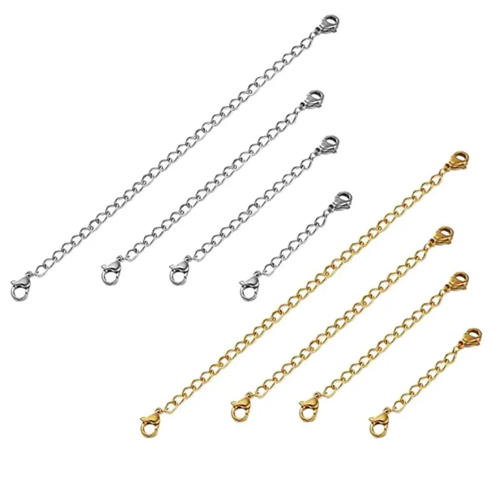 10pcs Stainless Steel Extender Chains for Necklace Bracelet | Adjustable Lobster Clasp Extension Links Set