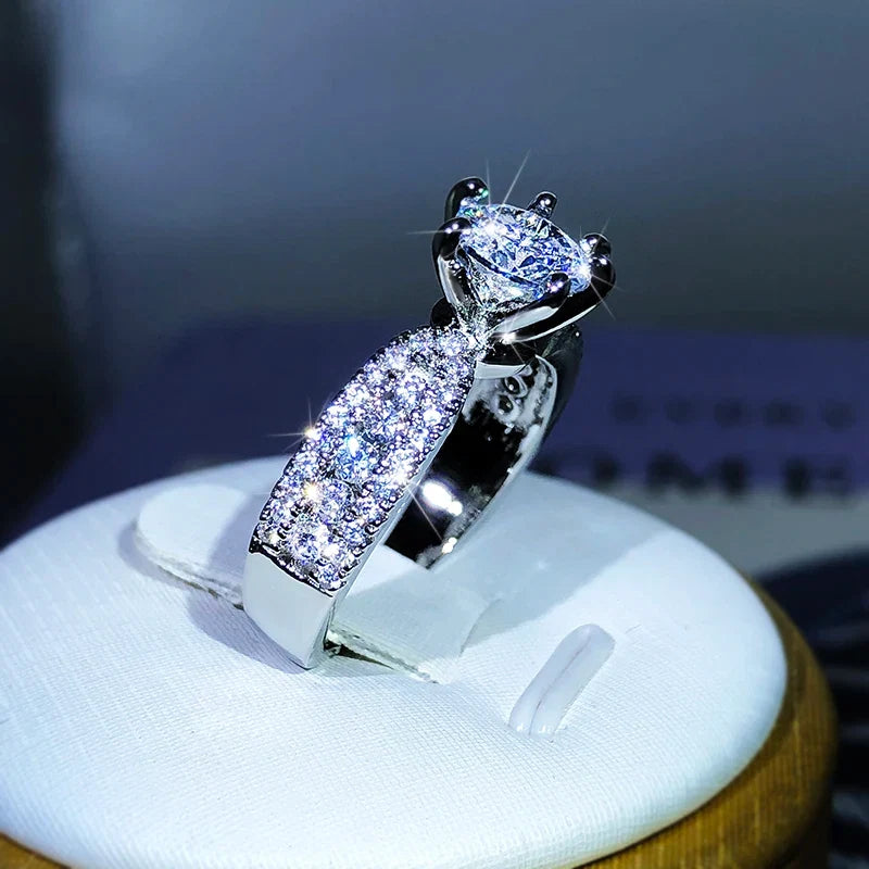 925 Sterling Silver Six-Claw Zircon Ring | Cocktail Party Jewelry for Women