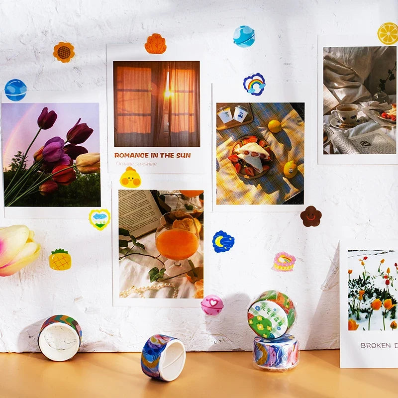 Kawaii Cartoon Washi Tape Stickers | 100pcs Roll Decorative Adhesive Masking Tape for Scrapbooking and DIY Stationery