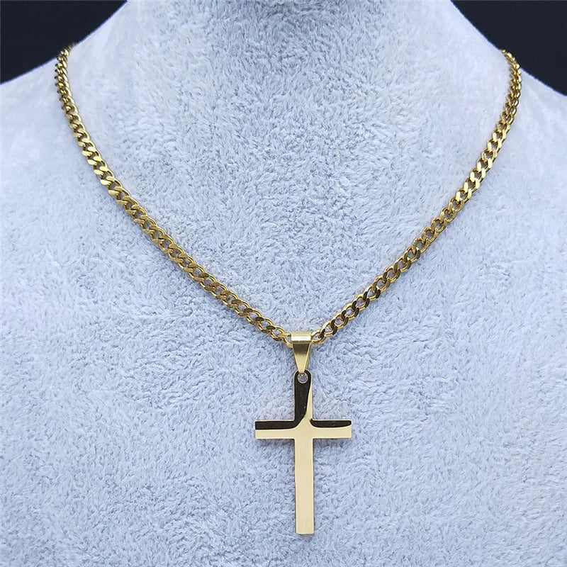 Gold Stainless Steel Cross Pendant Necklace | Hip Hop Jesus Chain Jewelry for Men Women