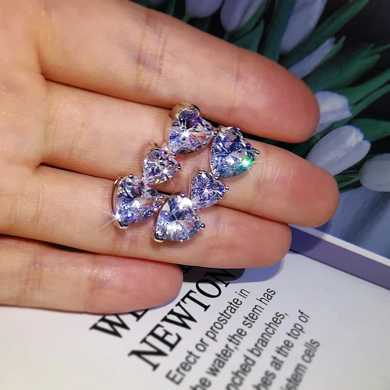 Huitan Heart Earrings for Women | Cubic Zirconia Drop Earrings