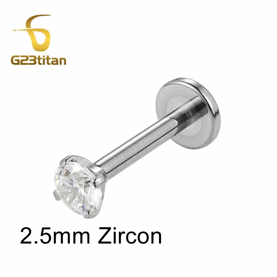 Labret Lip Stud 16G | Titanium CZ Piercing Jewelry for Sensitive Skin