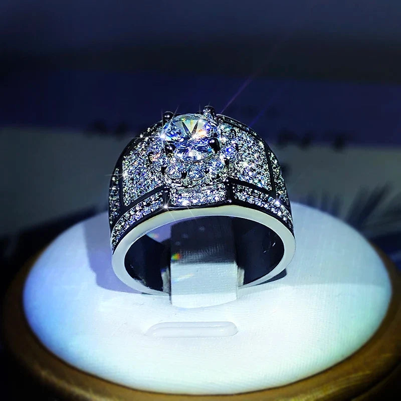 925 Sterling Silver AAA White Zircon Engagement Ring | Classic Cocktail Ring for Women and Men