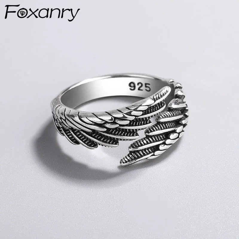 FOXANRY Silver Wings Ring | Vintage Hip Hop Couple Jewelry