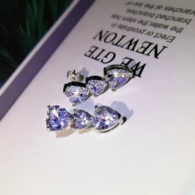 Huitan Heart Earrings for Women | Cubic Zirconia Drop Earrings
