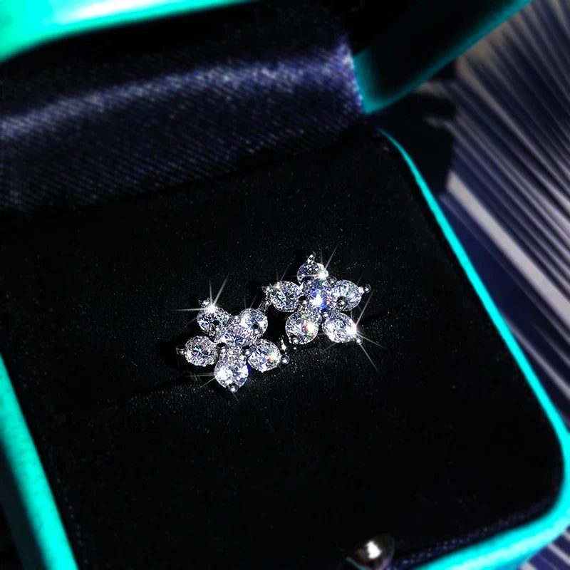 925 Sterling Silver Plum Blossom Stud Earrings | Zircon Jewelry for Women