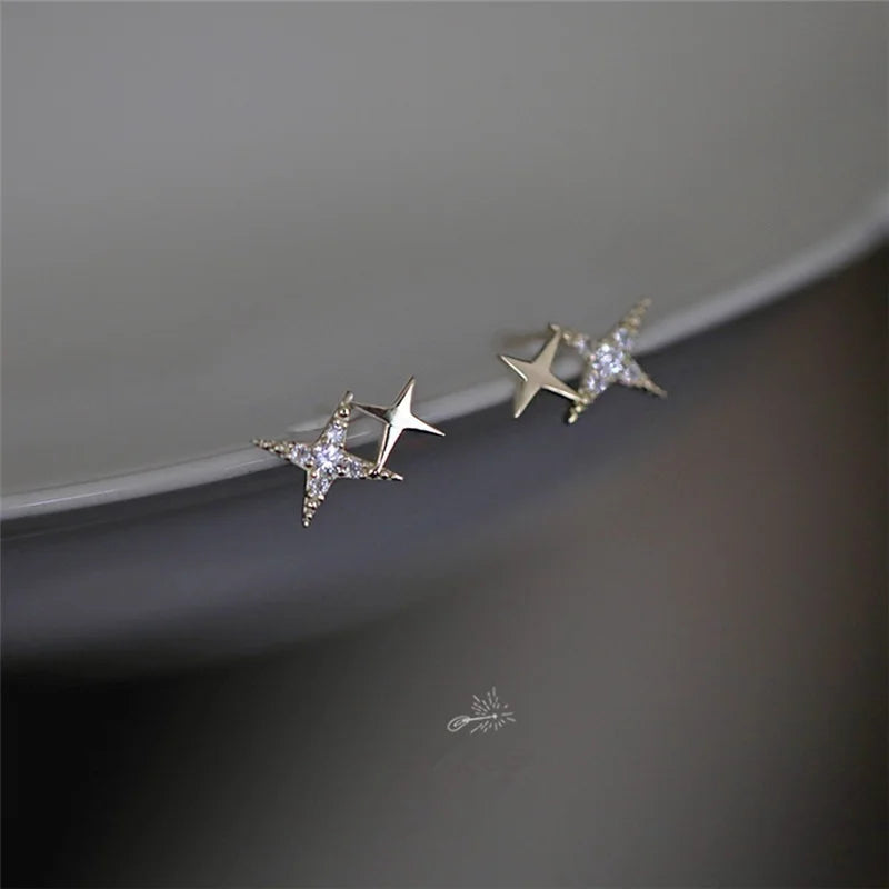 925 Sterling Silver Micro Inlaid Crystal Star Earrings | 14k Gold Plated Stud Earrings for Women