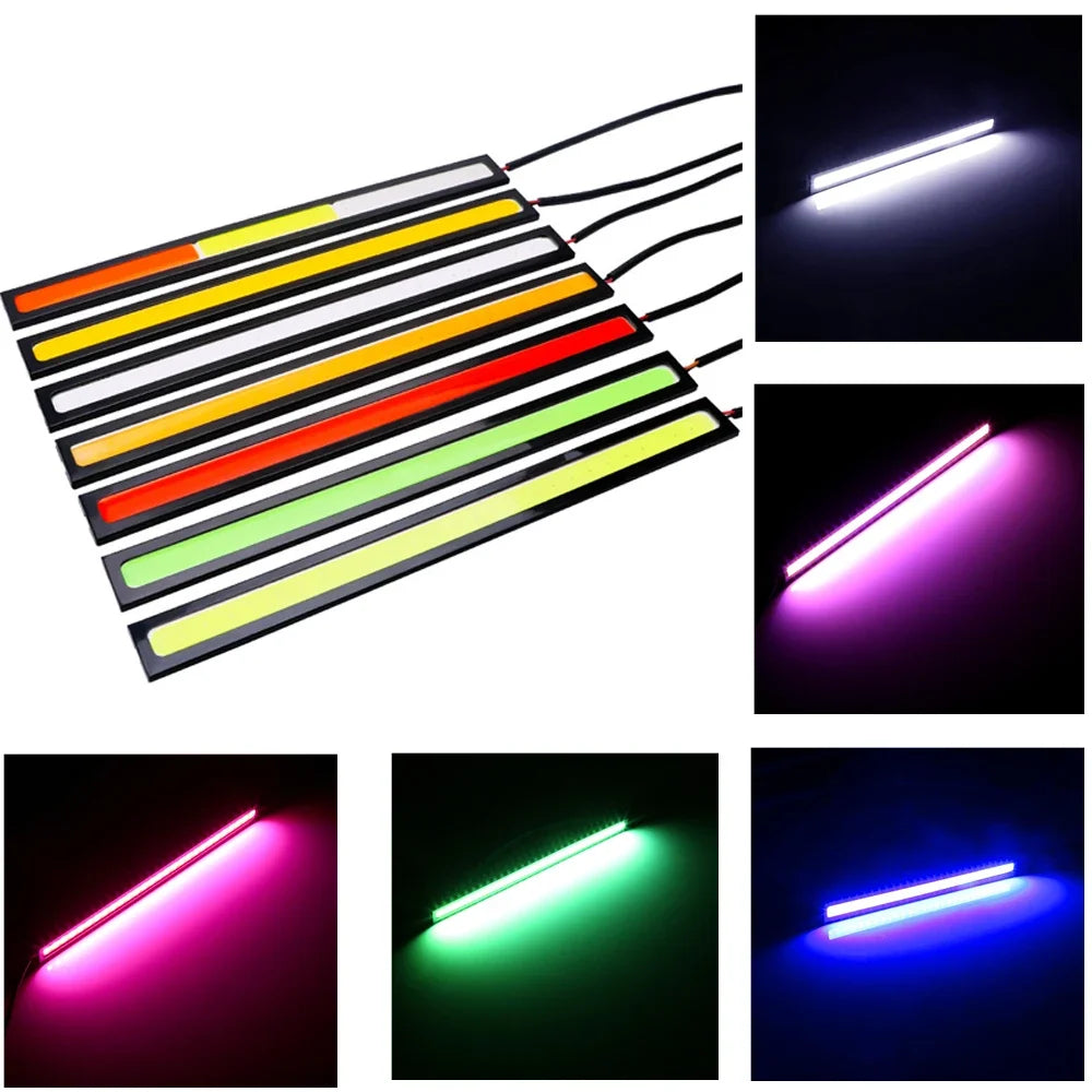 4x Universal Vehicle LED Strip 17CM COB Car DRL Daytime Running Light | Waterproof 12V Styling Bar
